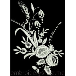 Flowers White satin Machine Embroidery Designs stitch size 144*207mm