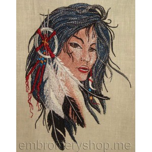 Red Indian Girl Machine Embroidery Designs size 142*193mm