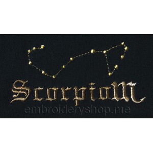 Inscription Scorpio Machine Embroidery Designs size 94*44mm