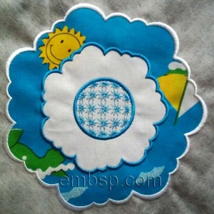 Placemat Applique Sun behind the cloud Machine Embroidery Designs size 194*197mm