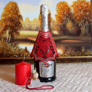 Lacy decoration Machine Embroidery Designs for a bottle and a glass Size of the design 121*143mm